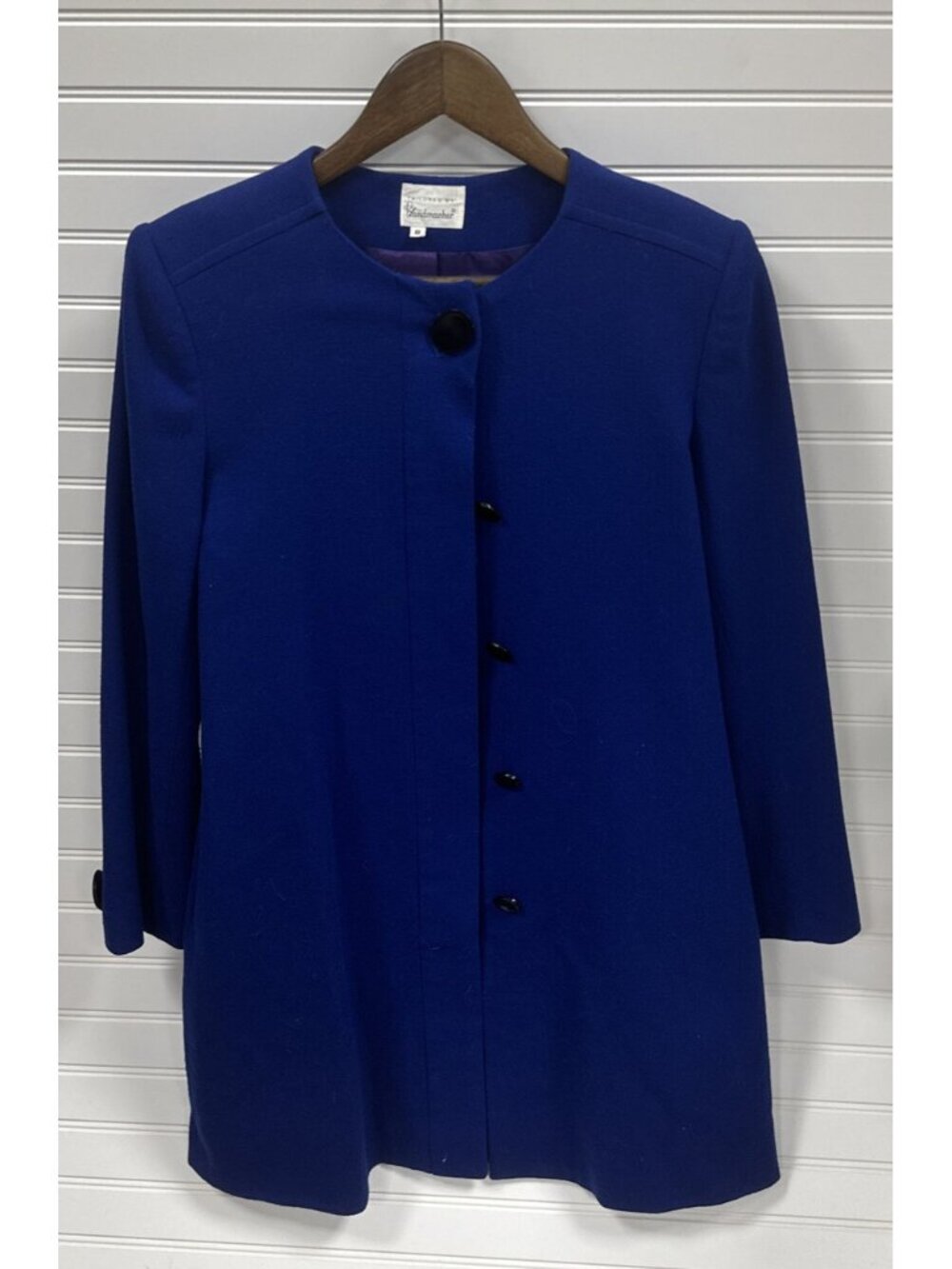 Vintage Fitted Wool Jacket Tailored by Handmacher Womens Blue Suit Blazer Coat 8